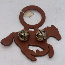 Vintage Leather Horse Door Hanger With Sleigh Bells 7” X 6 1/2” Made In USA
