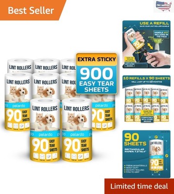 Ergonomic Lint Rollers with 900 Easy Peel Sticky Sheets - Pet Hair Remover Set