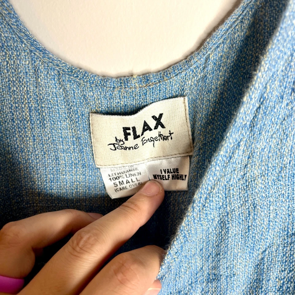 Flax 100% Linen Blue Chambray Oversized Jumpsuit Large Front Pockets Boho Sz S - Image 4 of 4