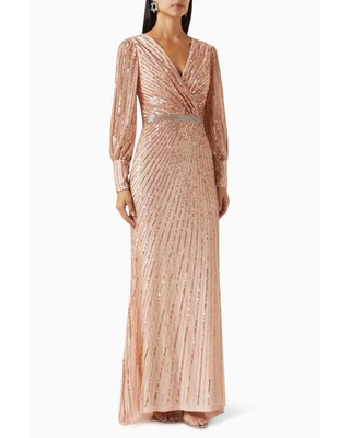 Mac Duggal Sequinned Wrap Gown Gold Pre-Owned