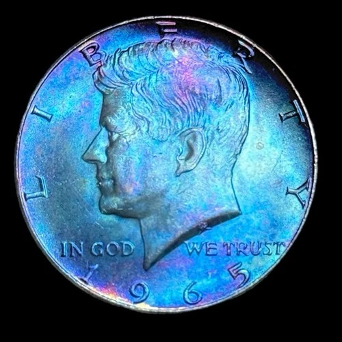 Kennedy Half Dollar 1965 40% Silver Uncirculated Monster Rainbow Toning