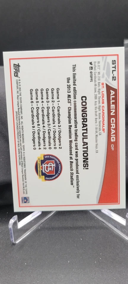 2023 Topps- St Louis Cardinals 2013 NLCS Champion Allen Craig #STL-2 - Image 2 of 2