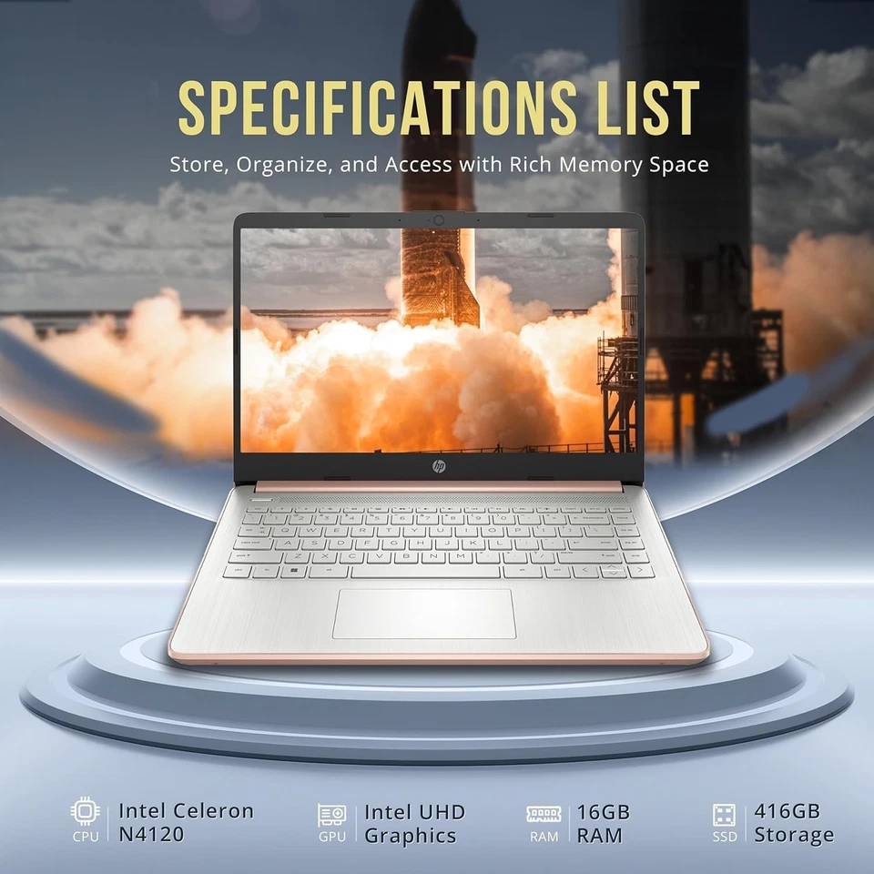 HP Stream 14 Inch Laptop Intel Celeron N4120 16GB RAM 416GB Storage - Image 3 of 4