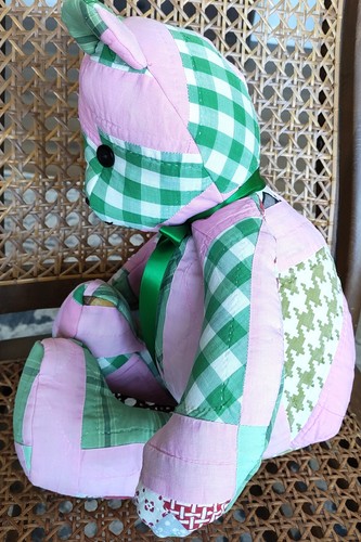 Handmade Teddy Bear Upcycled from Vintage Pieced Quilt 20 inches - Picture 3 of 5