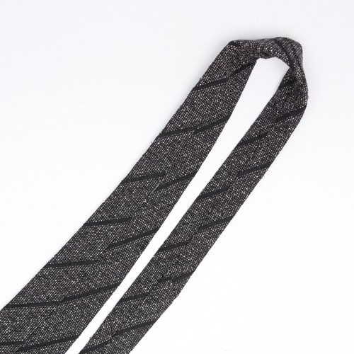 Gladson Mens Wool Slub Silk Necktie Gray Black Stripe Weave Woven Tie Italy - Picture 7 of 8