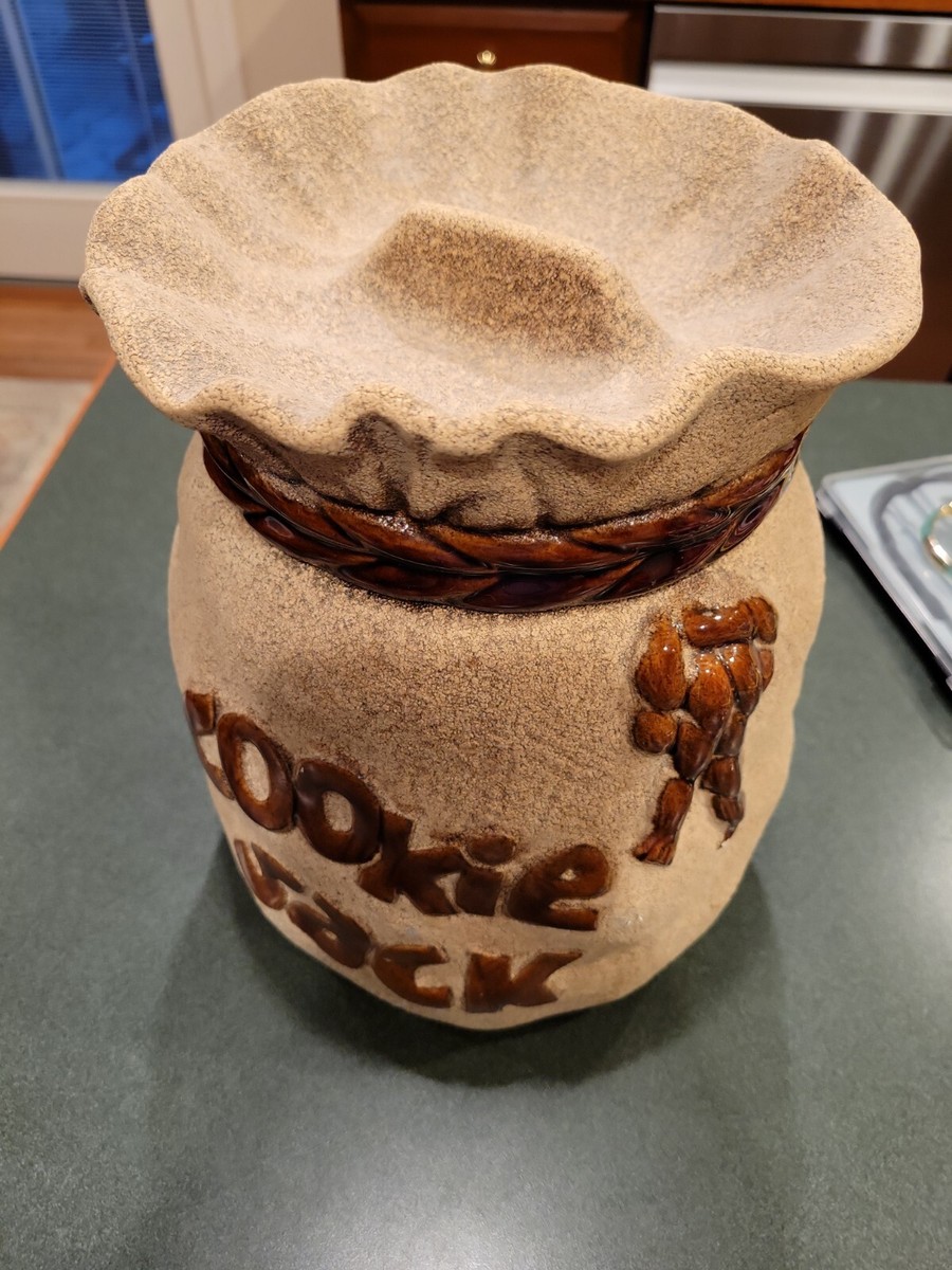 LARGE HANDMADE Art POTTERY COOKIE SACK COOKIE JAR 10.5