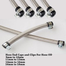 STAINLESS STEEL BRAIDED FUEL HOSE FINISHER WITH CLIPS RUBBER END CAP AND CLIPS