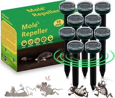 Mole Repellent 10 Pack Ultrasonic Solar Powered Animal Repellent for Lawn