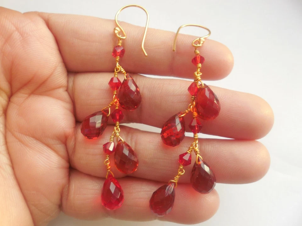 Pendientes colgantes de cuarzo rojo hidráulico con cuentas racimo de piedras preciosas joyería de moda Foto 2 de 4