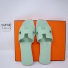 37.5 NEW HERMES ORAN H SANDALS SLIPPERS CLASSIC EPSOM Vert Jade Green
