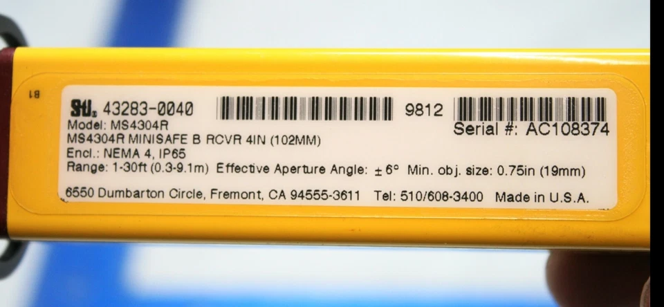 STI MS4304R MINISAFE B RCVR 4IN 102 MM MS4300 SERIES LIGHT CURTAIN 42687-0040 - Image 4 of 4