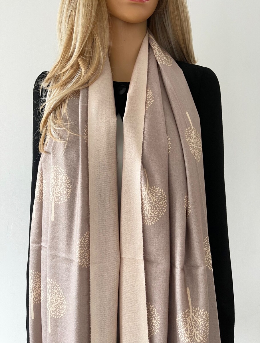 Ladies Beige Wool Scarf Tree of Life Pashmina Shawl Wrap Winter
