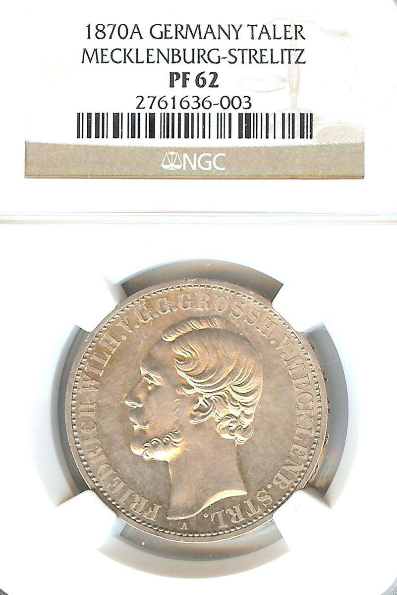 German States Mecklenburg-Strelitz 1870 Taler Coin Thaler NGC PF62