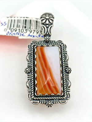 American West Sterlingsilber rechteckig orange Achat Enhancer Anhänger - Neu mit Etikett