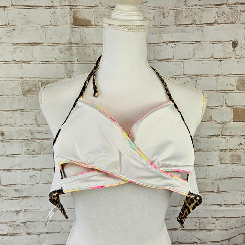 Victoria's Secret PINK Size Medium Floral Leopard Criss Cross Halter Bikini Top - Picture 8 of 10