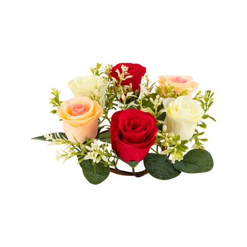 3.54in Primitive Country Flower Rose Candle Ring Wreath 3.54inch - Picture 4 of 13