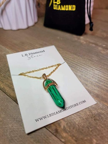 Malachite Handmade Point Necklace Hexagon Chain Golden necklace - Picture 5 of 6