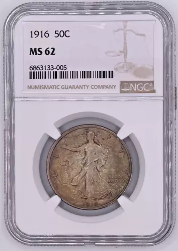 1916 WALKING LIBERTY SILVER HALF DOLLAR **NGC CERTIFIED MS 62**