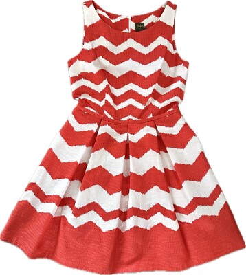 Taylor Chevron Fit-and-Flare Womens Sz 8 Sleeveless Zip Up Orange White Dress | eBay Taylor Chevron Fit-and-Flare Womens Sz 8 Sleeveless Zip Up Orange White Dress | eBay