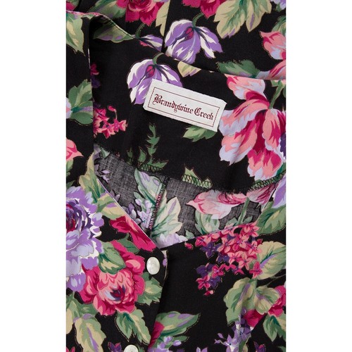 Vintage 1990s Shirt Dress 90s Metallic Floral Rose Print Black Pink Grunge Midi - Picture 10 of 10