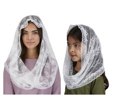 Women and Child White Lace Chapel Veils Head Covering Latin Mass Mother Daughter