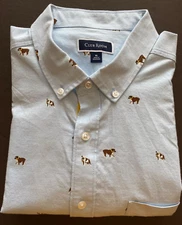 Club Room Shirt Mens XL Blue w Dogs Long Sleeve Button Front 97% Cotton New