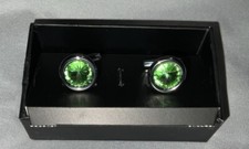 EMERALD GREEN STONE STERLING SILVER MODERN CUFFLINK MENS VERY NICE NEW  
