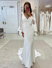 Boho Mermaid Satin Wedding Dresses Deep V Neck Sweep Train Bridal Gowns
