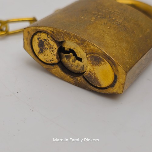 American Lock Co. US Military Padlock Brass w/ 2 Keys & Chain Vintage 1992 NOS - Afbeelding 7 van 8