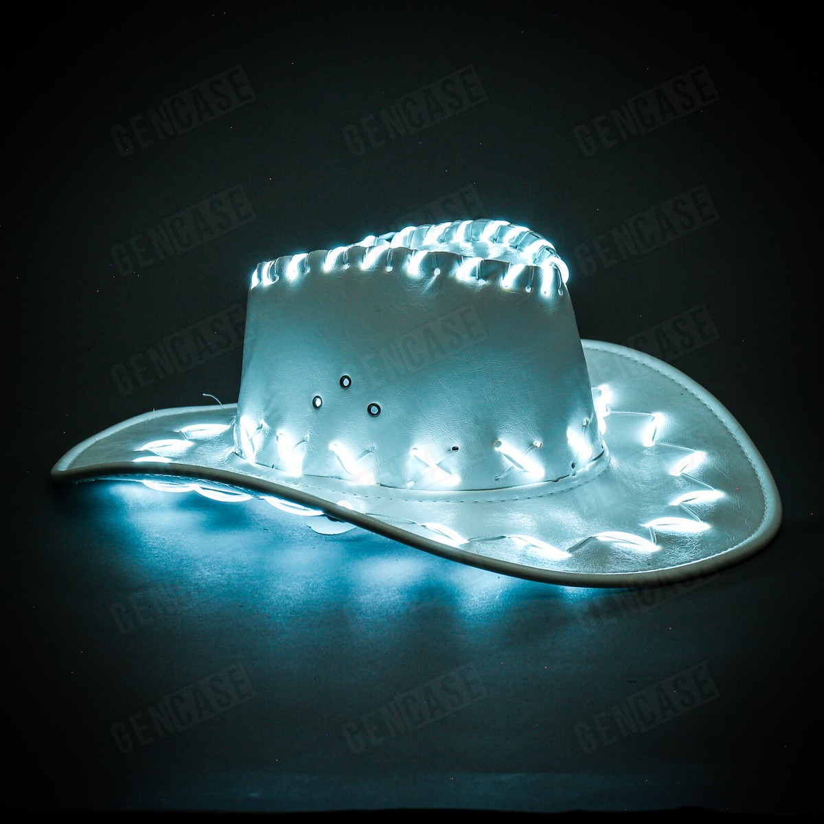 Neon Cowboys Green LED Light Up Cowboy / Cowgirl Hat with festival lace choker Wholesale Neon Cowboy Hat Holographic Metallic Finish  main image 2
