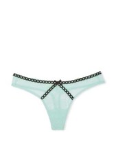 Victoria Secret DREAM ANGELS Heritage Ribbon Slot Thong Panty NWT Opal Blue Sz S