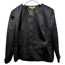 KASPER Black Evening Jacket Size 16 Matte Satin Womens Special Occasion Blazer