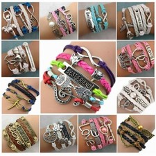 Wholesale 10pcs/Lot Cuff Leather Charm Bracelets For Women Handmade Gift Jewelry