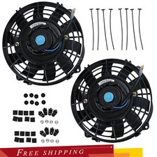Pair 7 Slim Fan Pull Electric Radiator Cooling 12v 800cfm Mount Kit Universal