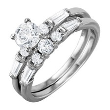 Sterling Silver Engagement Wedding Ring Set w/ Brilliant  Baguette Cut CZ Stone