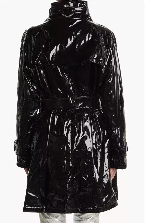 Premium Men's Black PVC Vinyl Long Coat Trench Raincoat Outdoor Shiny Jacket image 3