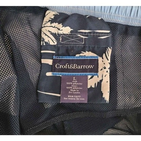 Croft & Barrow Mens Swimsuit Pockets Mesh Lining Blue w/White Palm Trees Sz Lg - Image 3 of 3
