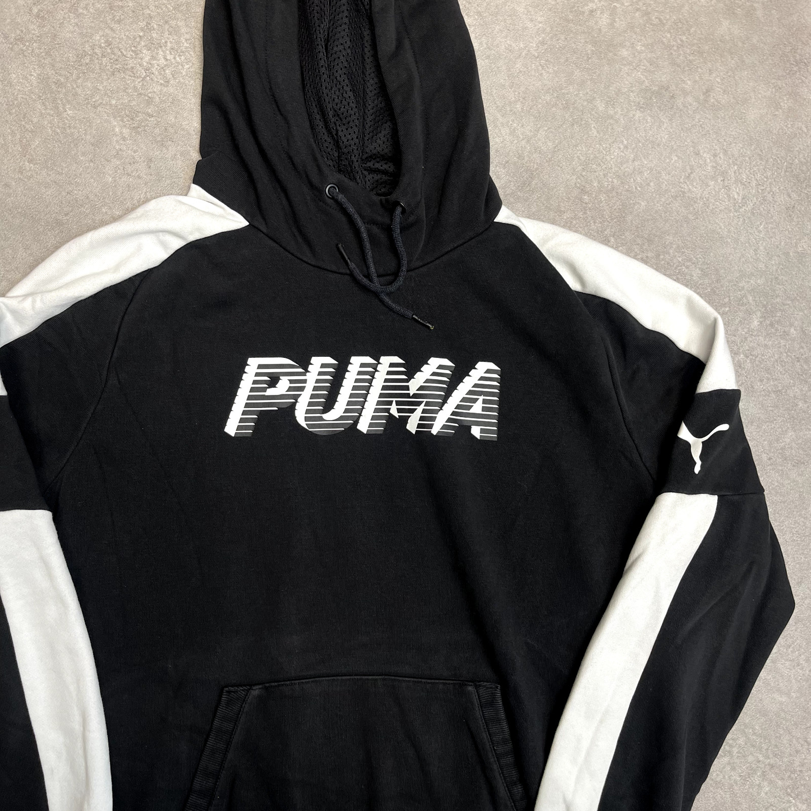 Puma Hoodie Mens Y2K Spellout Pullover Vintage Sweatshirt, Black, Large image 4