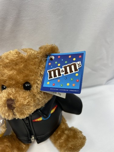 M&M's Plush 7" Bear with Black Leather Jacket New W/ Tags Galerie Collector VTG - Picture 3 of 10