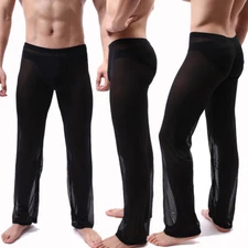 Men's Super Elastic See-through Sleep Pants Pajama Lounge Bottoms Long Trousers