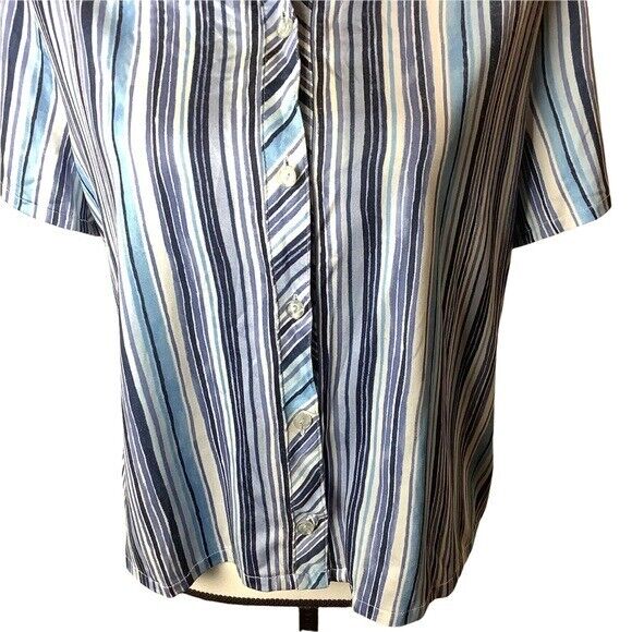 Vintage Blue Striped Short Sleeve Button Up Shirt… - image 4