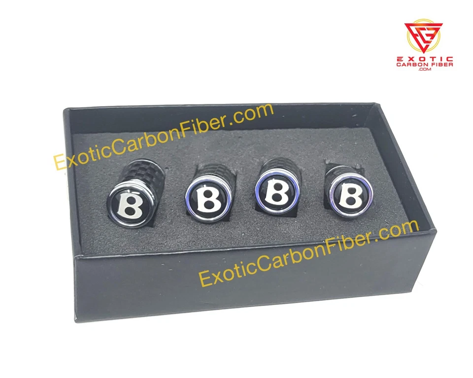 Tapas de válvula de neumático de fibra de carbono con logotipo "B" blanco sobre fondo negro - como Bentley Foto 2 de 2