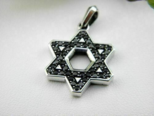2.2Ct Round Black Diamond Star Of David Pendant 14K White Gold Plated Free Chain - Bild 1 von 4