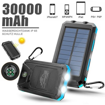 30000mAh 5V Wasserdicht Dual USB LED Akku Ladegerät Solar Power Bank für Handy