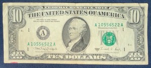 Rare 1988 Ten Dollar Bill - $10 - Green Seal, Small Face, United States Note