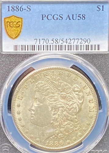 1886 S $1 MORGAN SILVER DOLLAR PCGS AU 58 NO RESERVE