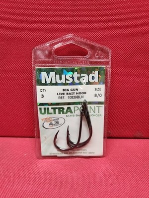Mustad ''Ultra Point'' 3-Pack Big Gun Live Bait Hook Size 8/0 NEW OS Part#10829BLN