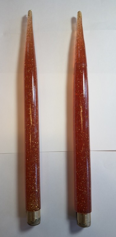Vintage Pair MCM Lucite Acrylic Taper Candles Red Flakes/Gold Glitter 13” READ