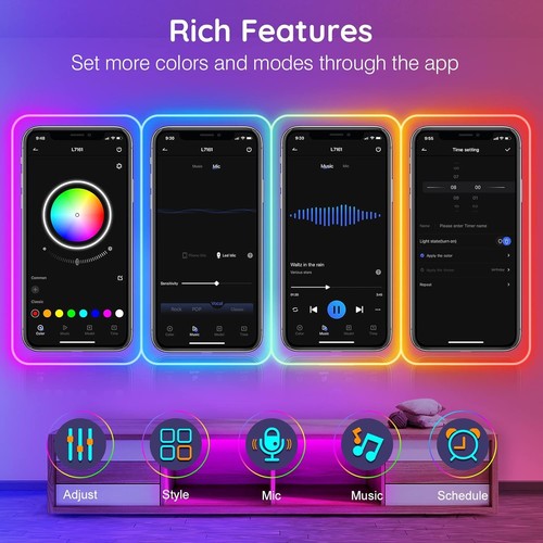 32.8Ft RGB Neon Rope Lights Flexible LED Strip for Indoor /Outdoor with App/ Rem - Picture 3 of 9