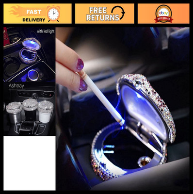 Smokeless Crystal Rhinestone Car Ashtray with Lid & LED Light - Gift for Women